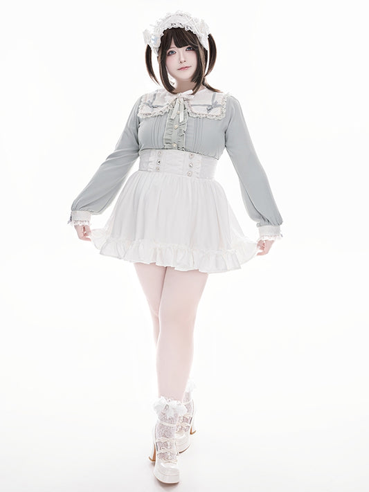 Integrated Design Waist Waistband with White Corset High Jirai Front - Kei Built-in Skirt