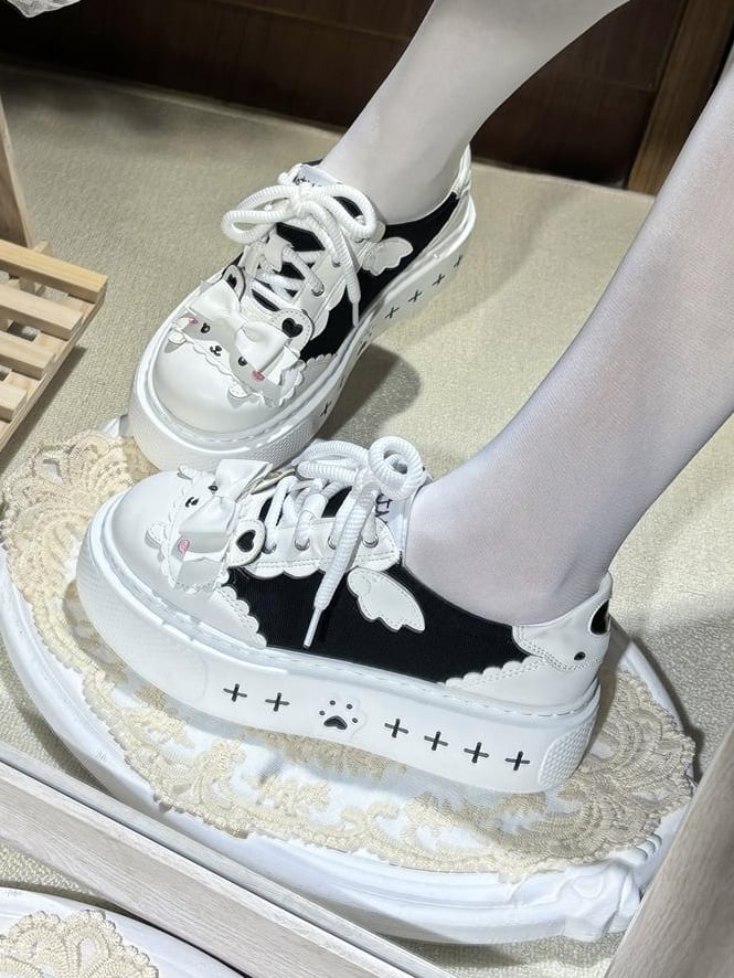 Decor  Cute with Shoes Black Canvas White Themed Bow Bunny