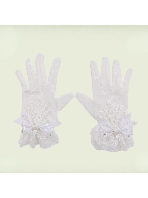 Lace Gloves with Bow Accents in Mint, White, Pink, or Green - Mademoiselle Pearl