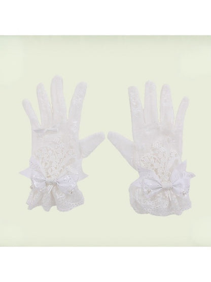 Lace Gloves with Bow Accents in Mint, White, Pink, or Green - Mademoiselle Pearl