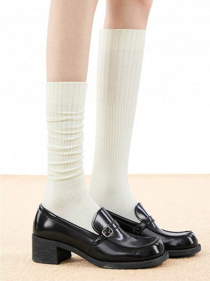 Calf Socks Knit Ribbed 5-Color