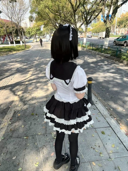 Skirt with Paw and Black Tiered Trim Lace Embroidery