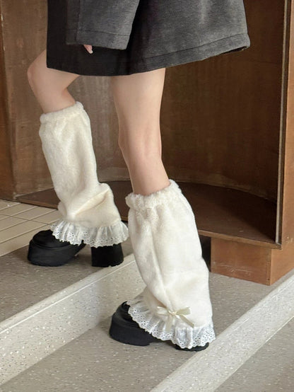 Faux Lace Leg Bow with Warmers Fur