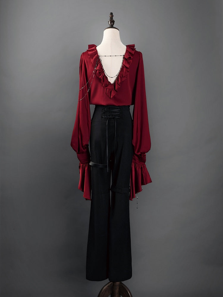 Regal V-Neck Shirt and Corset Pants Set - Shi Zhi Mao