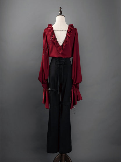 Regal V-Neck Shirt and Corset Pants Set - Shi Zhi Mao