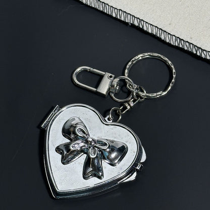 Silver Gummy Bear/Butterfly/Bow Heart-shaped Mirror Keychain