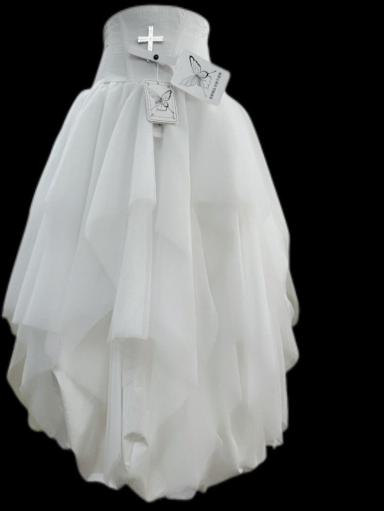 Bubble and Accent Length Tea Back Lace-Up White/Black Cross Tiered Skirt Metal with