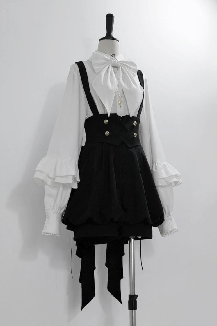 キュート+レトロショートパンツエレガントシャツリボンプリンス予約テールダーク