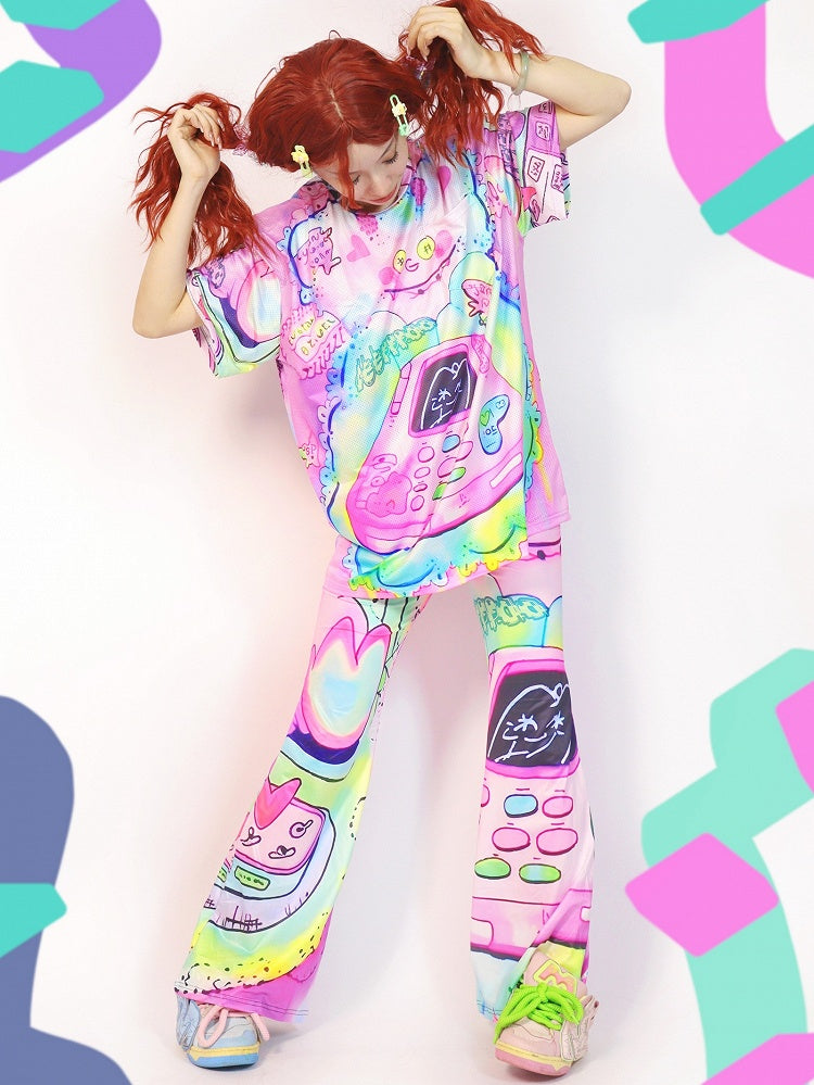 Colorful Y2K Sleeve Short Cartoon Print T-Shirt