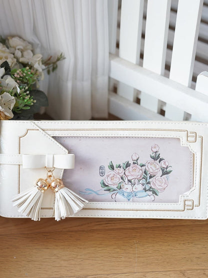 Muster Blumenstil Tasche Schleife Ita Cheongsam mit Akzent PU Fransen Weiß