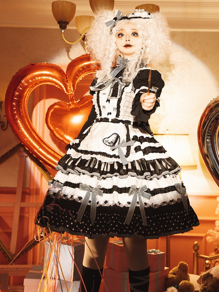 Bow Skirt Lolita Sweet and Black Tiered White Oreo Cake Accents Dress