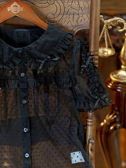 Black Peter Pan Collar Polka Dot Sheer Tulle Top - Dream Magic Box