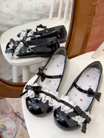 Sweet Flats PU Leather - Accents Lolita Black Bow