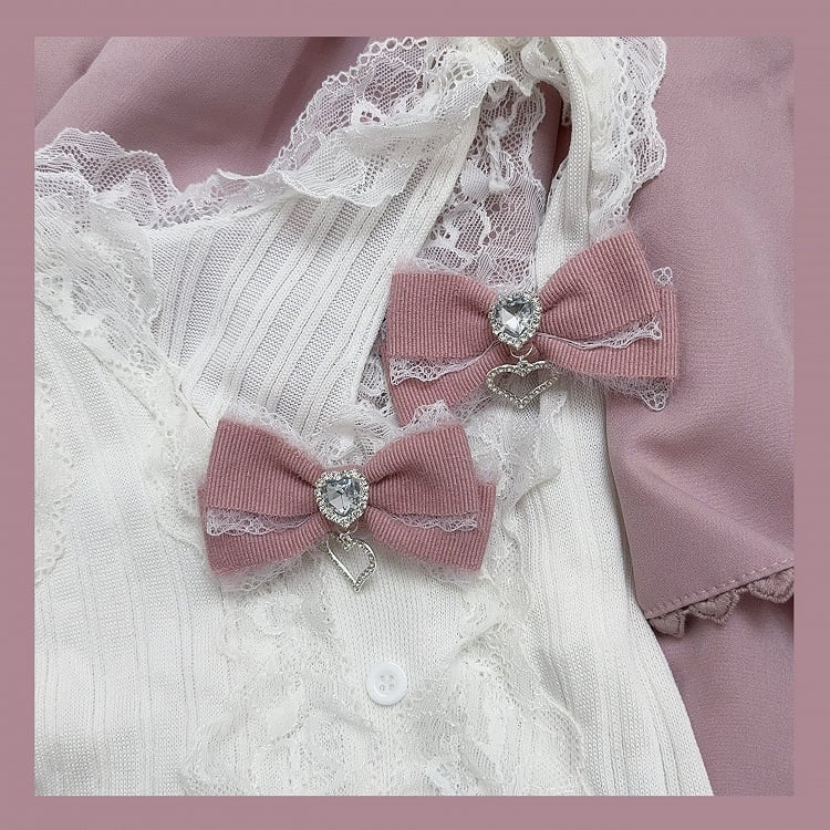 Pink Bow Lace Jirai Kei White/Black Trim Hairclips