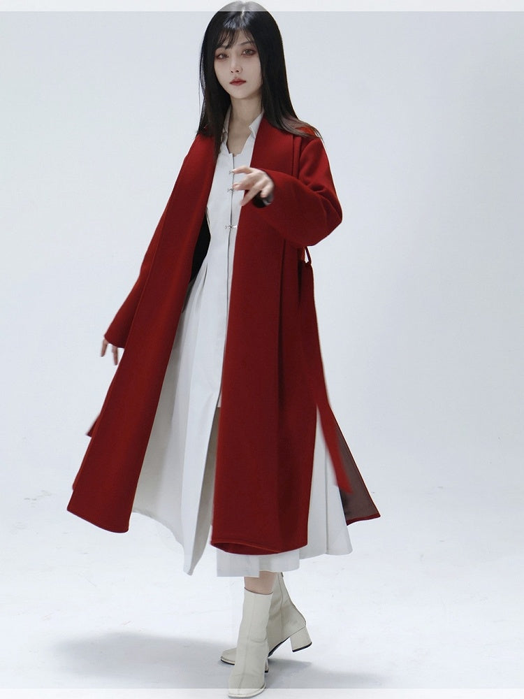 Lolita Ouji Belt Red Coat Placket Year Design Unisex Open Vent Side New Waist with in
