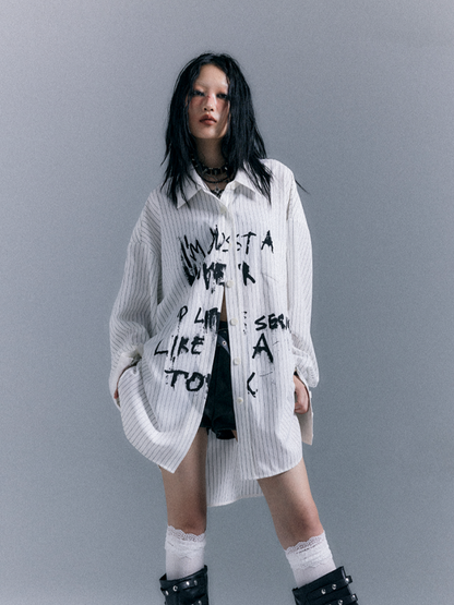 Graffiti Letter Shirt Print Punk White Striped