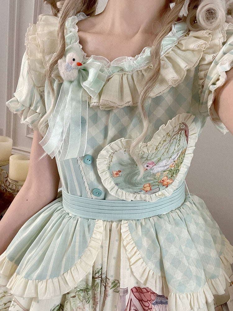 Lolita Short Duckling Sunflower Sweet Print and Sleeves Dress