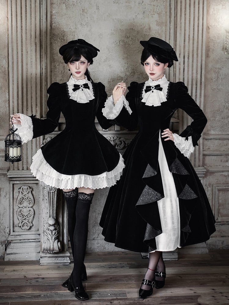 Hat Jabot Lolita Dress White Brooch Elegant Neck Black Short + Ruffled