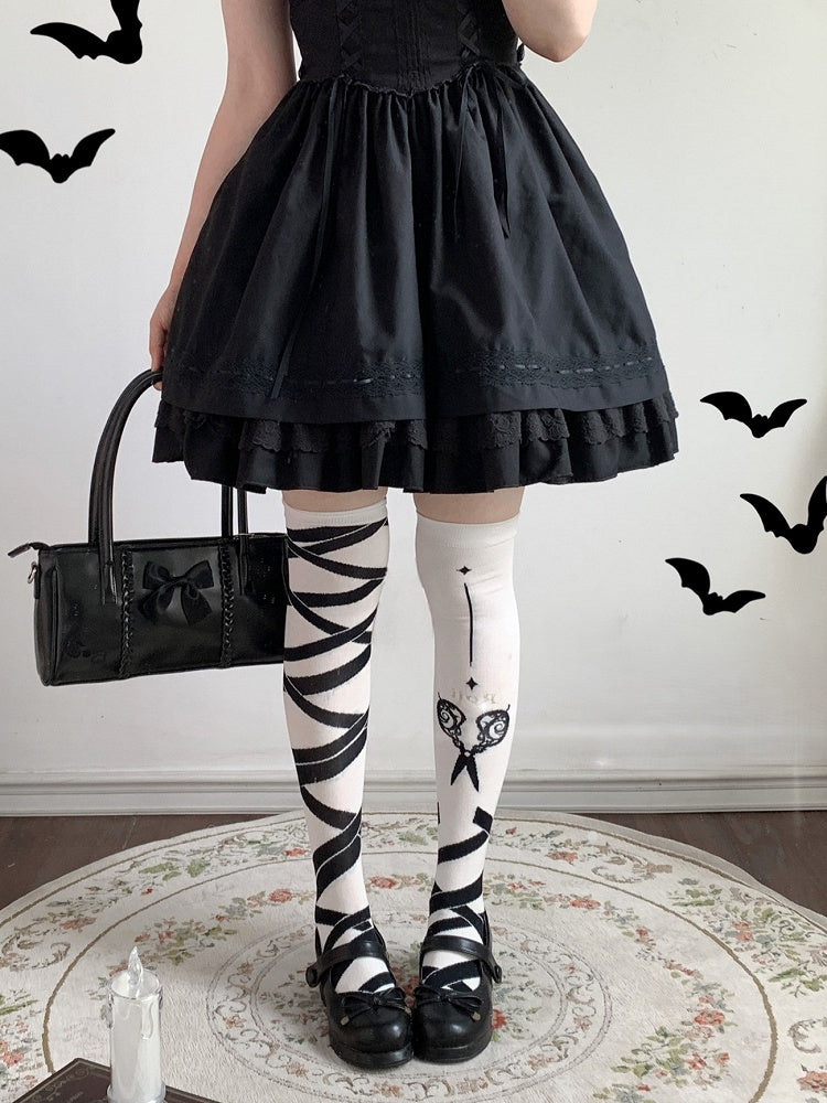 Lolita And Black Crisscross Stockings Strap Scissors White Pattern