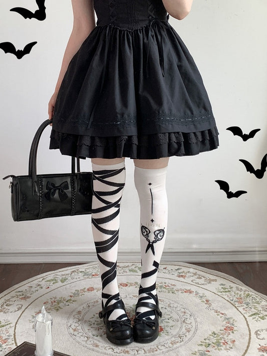 Lolita And Black Crisscross Stockings Strap Scissors White Pattern