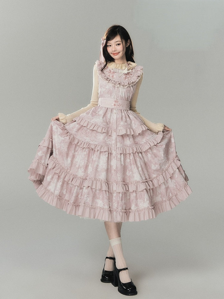 Beige Knit Shirt with Ruffle Collar, Long Sleeves & Pink Bow Detail - Yimu Walnut