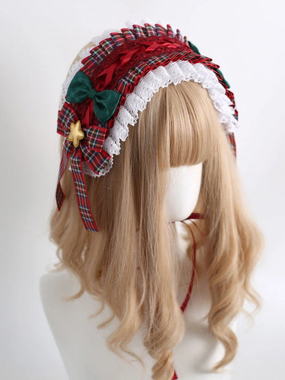 Ruffled Hairband Star Plaid Accent Christmas