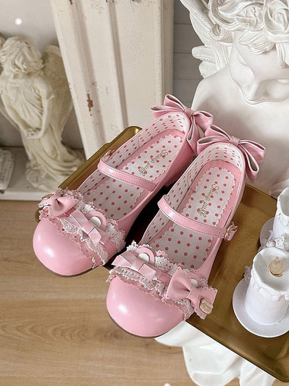 Mary Accents Janes Ear Pink Low-heel - Sweet PU Bear Lolita