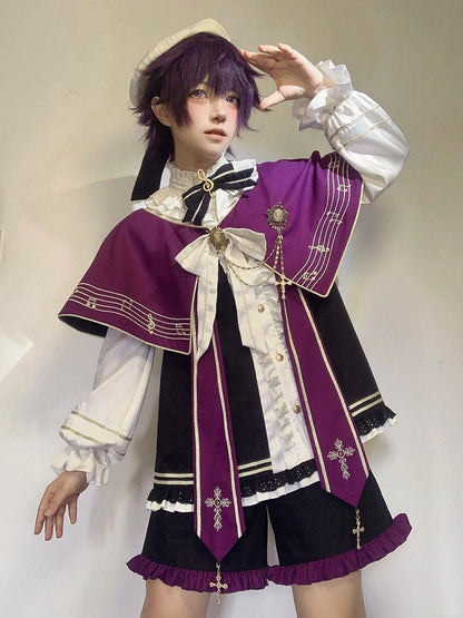 Ouji White Capelet Bloomers with Musical Purple Full Lolita Top and Set Embroidered + Note