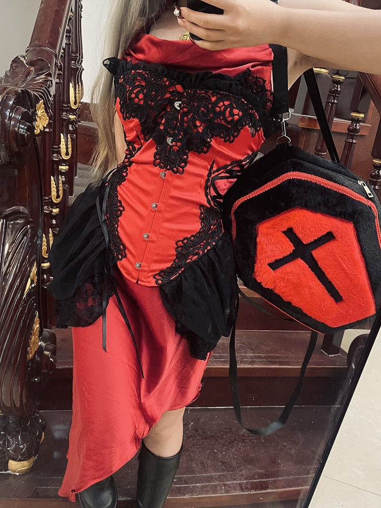 Black & Red Gothic Cross Coffin-Shaped Large  Backpack