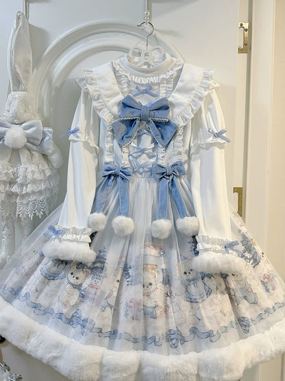 White Plush Top Sleeves Lolita Long Ruffle Cuffs Details with