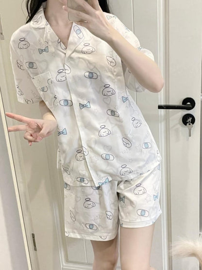 Pyjama-Set mit Engel-Print in Weiß und Rosa