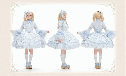 Kleid Büste Saum Rüschen Süße Akzente Schleife Lolita Lagen mit Blau Unter