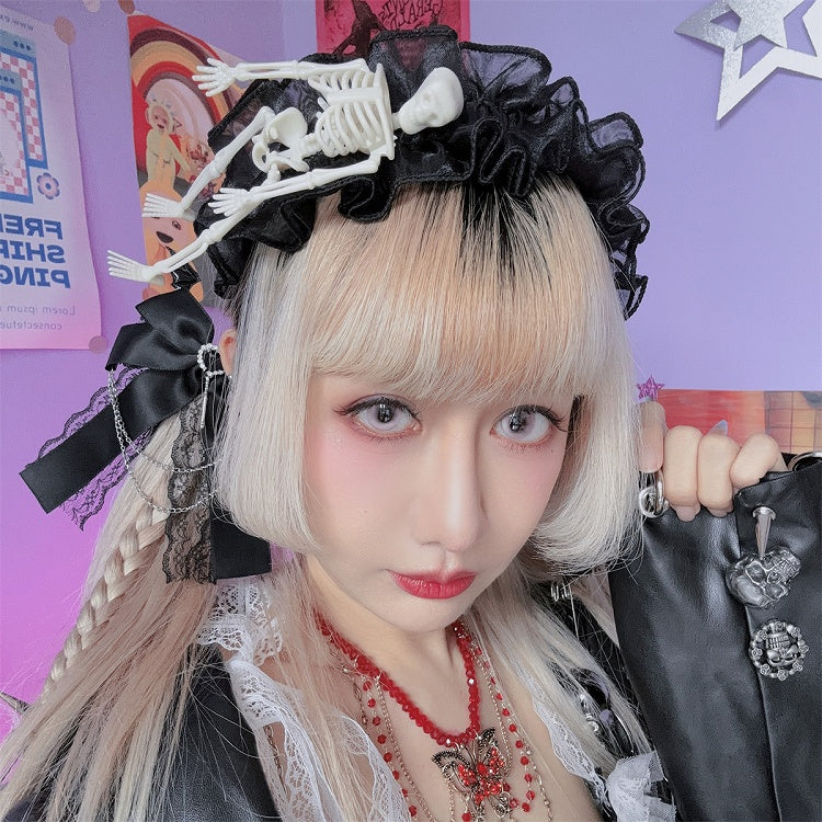 ホワイト/ブラック ハロウィン スケルトン レーストリム KC