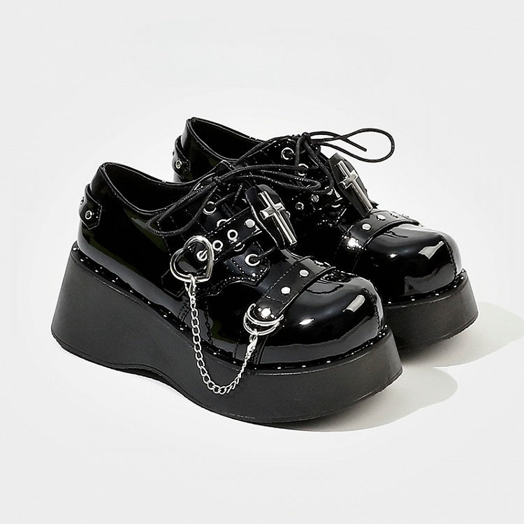 - Platform Cross Shoes Gothic Decor Black