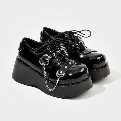 - Platform Cross Shoes Gothic Decor Black