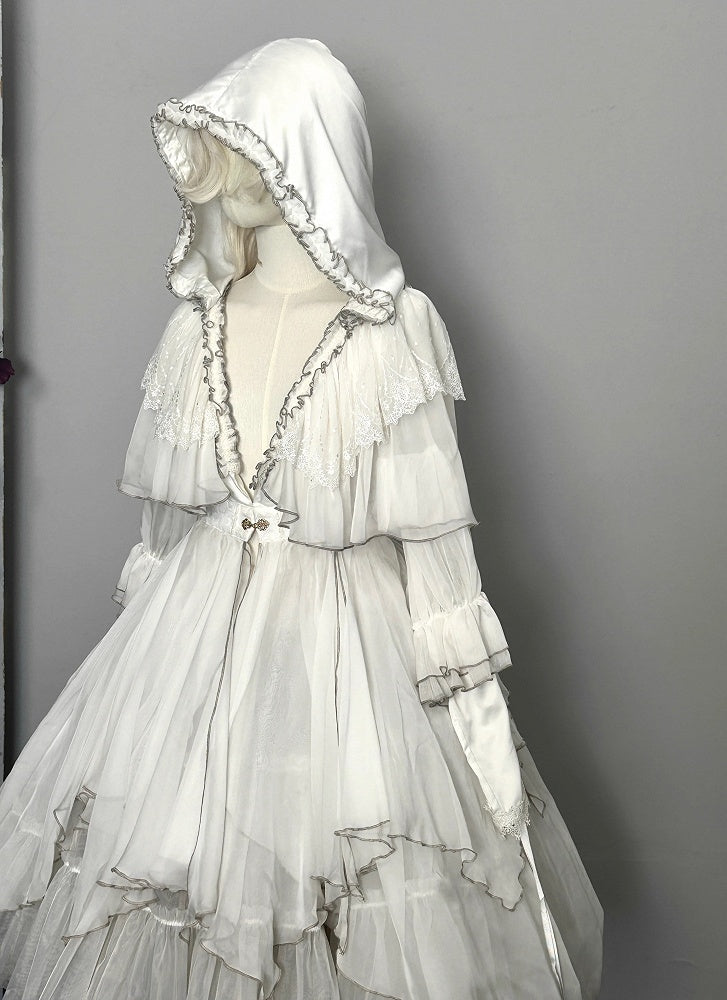 White Shiro Gothic Lolita Ruffle Trim Hooded Top