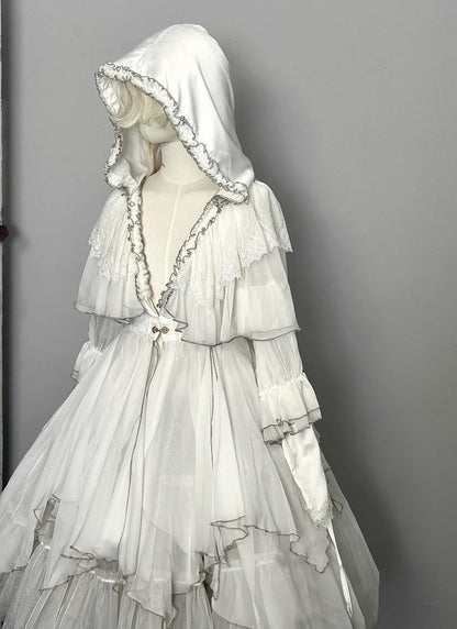 White Shiro Gothic Lolita Ruffle Trim Hooded Top