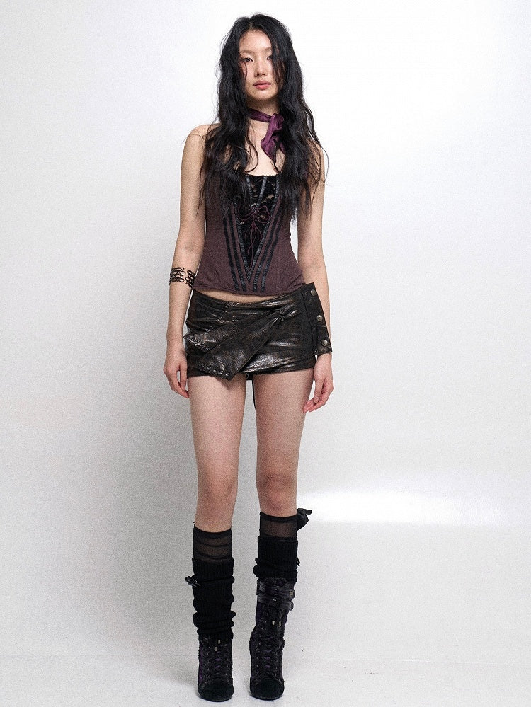 Design Dusty Halter with Purple Top Back Neck Lace-Up