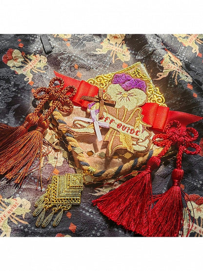 Black & Red Lolita Hair Veil with Brooch Accessory - Neoludwig