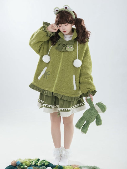 Green Elastic Waist Fleece Hemline Winter Lolita Skirt