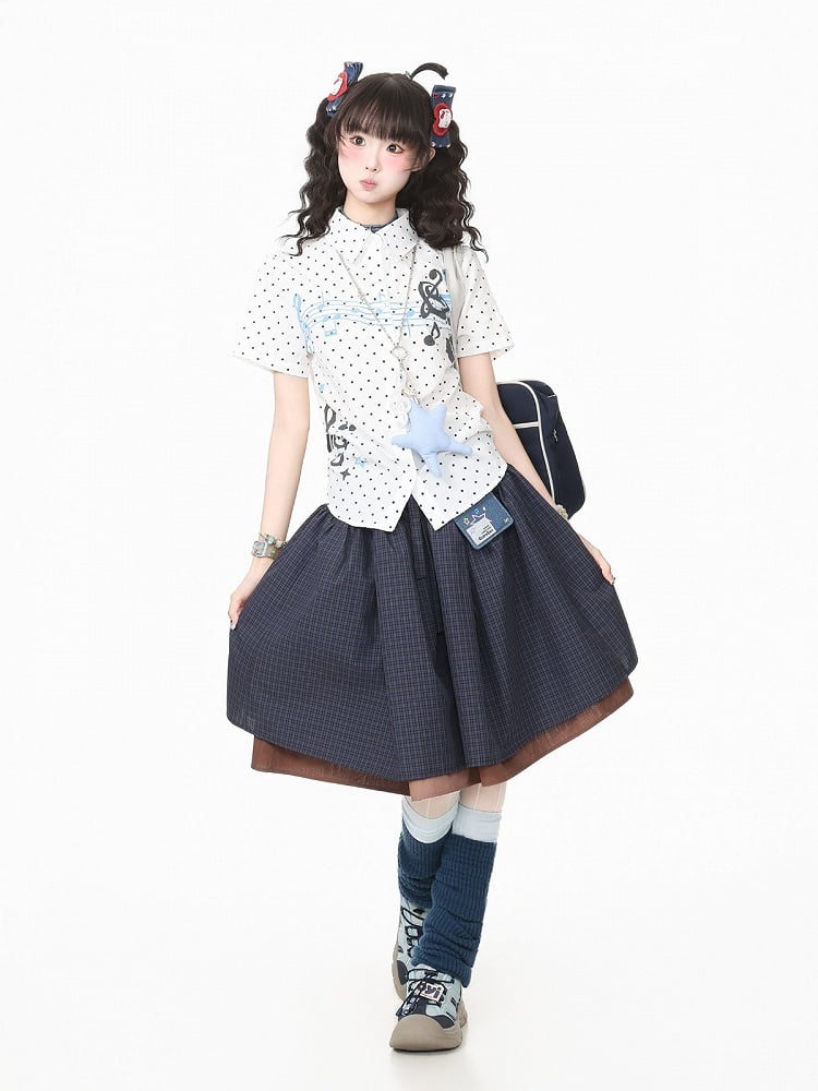 White Short Sleeve Shirt with Musical Note Print - Languid Park