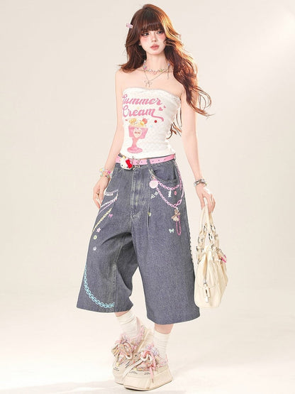 Cake Letter – Weiß/Rosa Spitzen-Tube und glamouröses Top mit Printbesatz