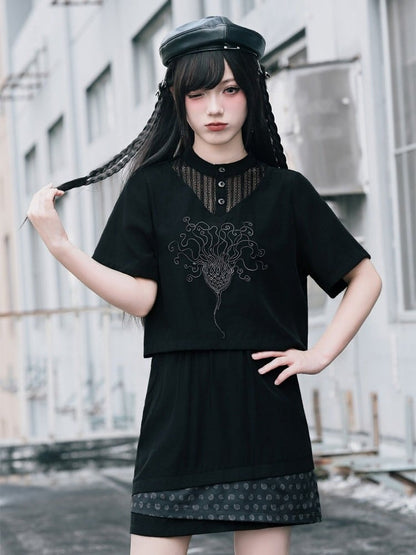 Gothic Asymmetric Layered Patch Skirt with Shell Motif - Quirky Hut