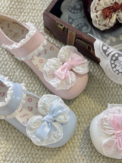Print Janes with Velcro in Strap PU Mary Toe - Low-heel/Mid-heel Paw Round Bow Blue Removable Closures