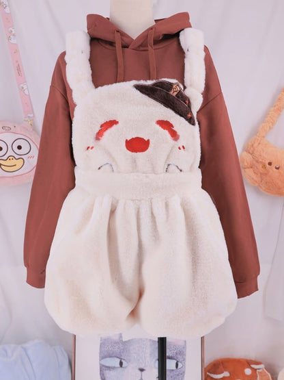 フータオ風ハロウィンベージュプラッシュオーバーオールショーツ