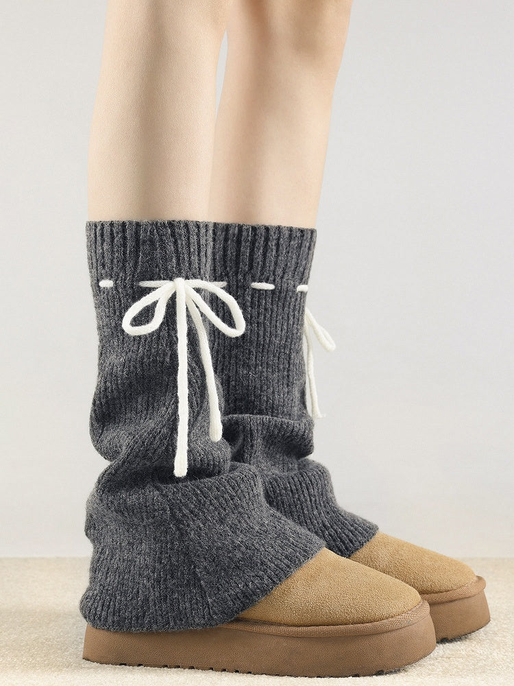 Leg Bow Accents Ribbed with Knit Colors) Warmers Tie (3