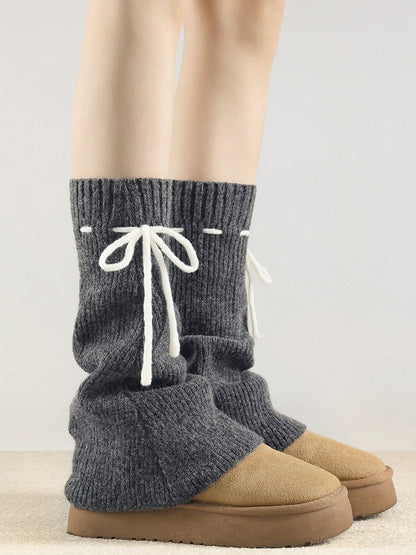 Leg Bow Accents Ribbed with Knit Colors) Warmers Tie (3