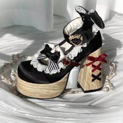 Alice in Wonderland Satin Block-Heel Mary Jane Shoes – Sweet Lolita Style | LilyVow