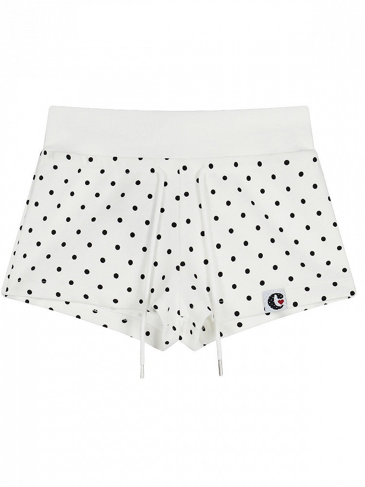 White Polka Dot Drawstring Shorts - Languid Park