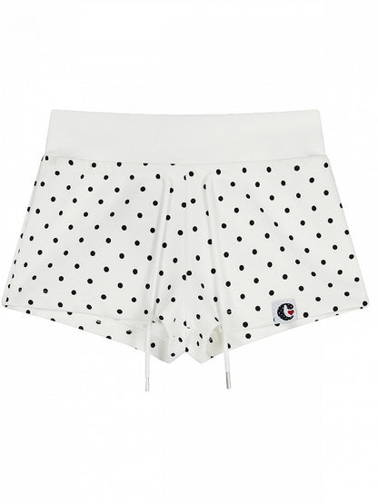 White Polka Dot Drawstring Shorts - Languid Park